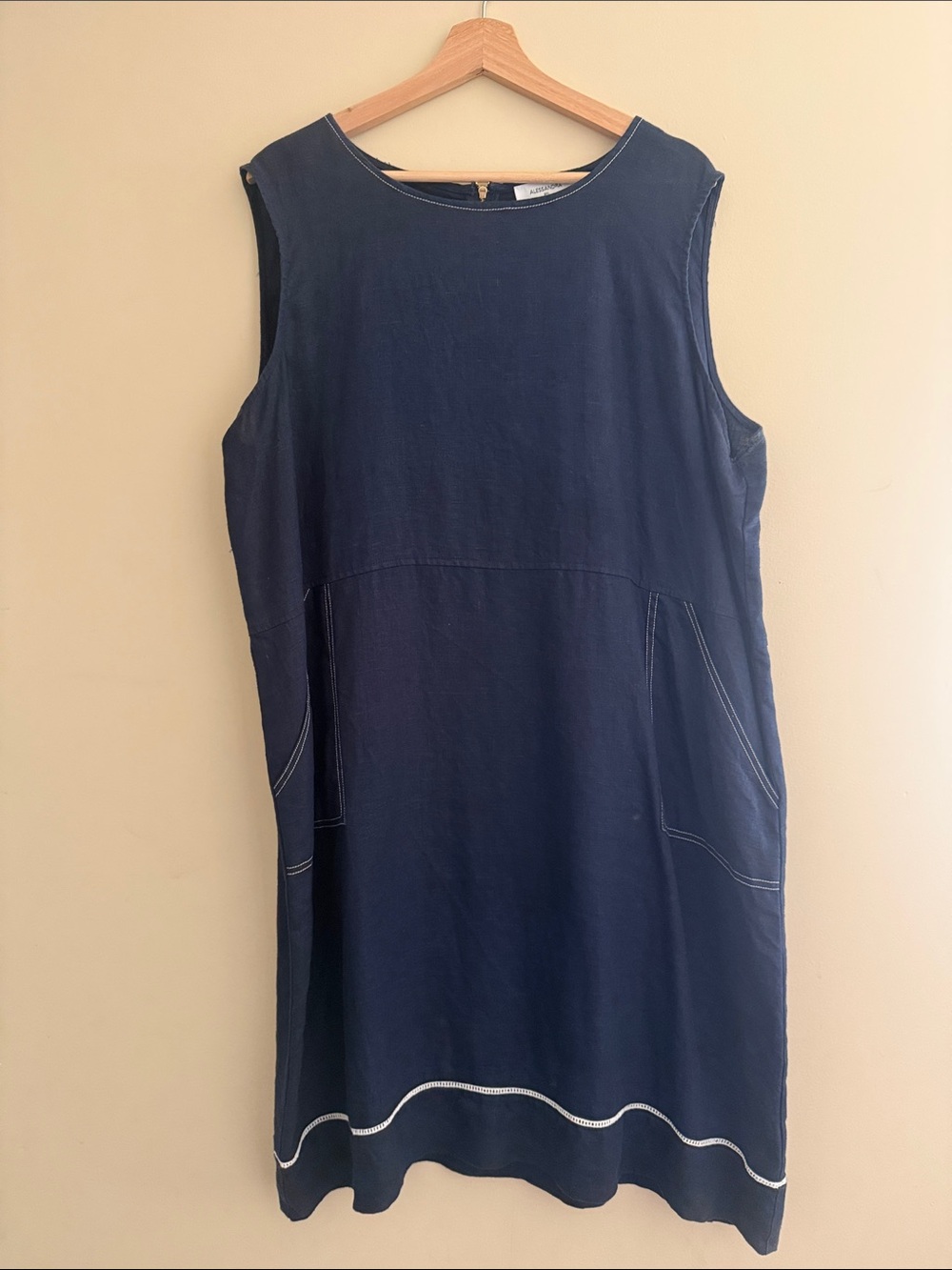 Alessandra Chiara Navy Shift Dress with Contrast Stitching